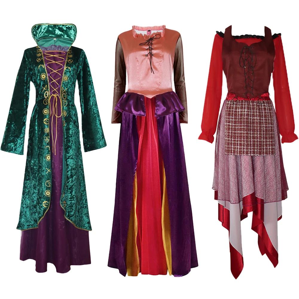 

Hocus Pocus 2 Halloween Cosplay Costumes Winifred Sanderson Mary Sarah Uniform Women Dress for Carnival Party Polyester Outfit
