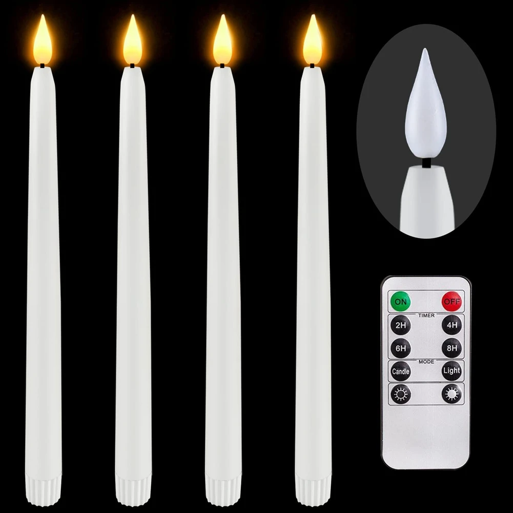 

4 Pcs Remote Flameless Candlesticks,Timer Battery Operated LED Taper Candles for Halloween,Wedding Decoration White