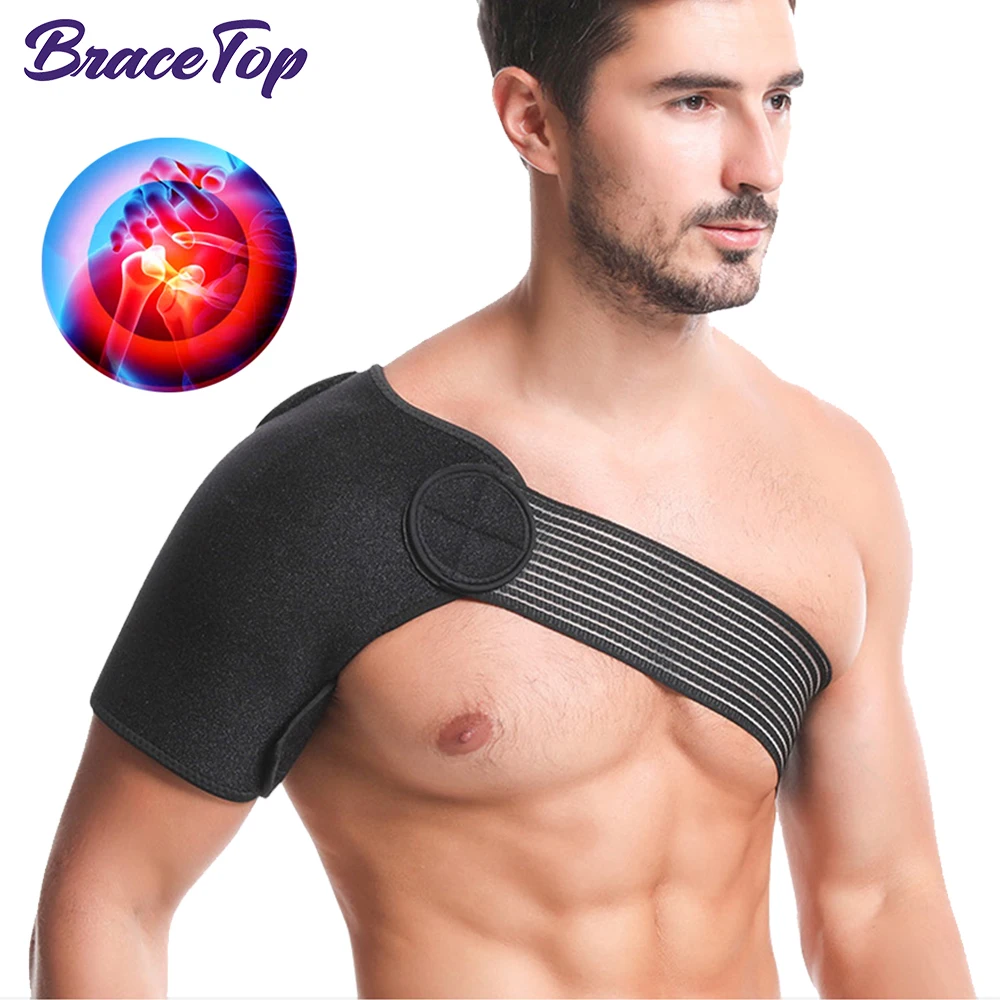 

BraceTop Adjustable Breathable Gym Sports Care Single Shoulder Support Back Brace Guard Strap Wrap Belt Band Pads Black Bandage