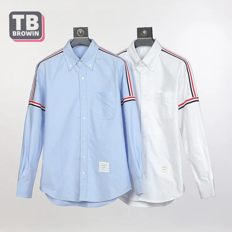 

TB BROWIN Four-Bar Thom Men's Shirt Sleeved Ribbon Top Clothing Poplin Slim Casual Long Sleeve Cotton Korean Fashion Blouses