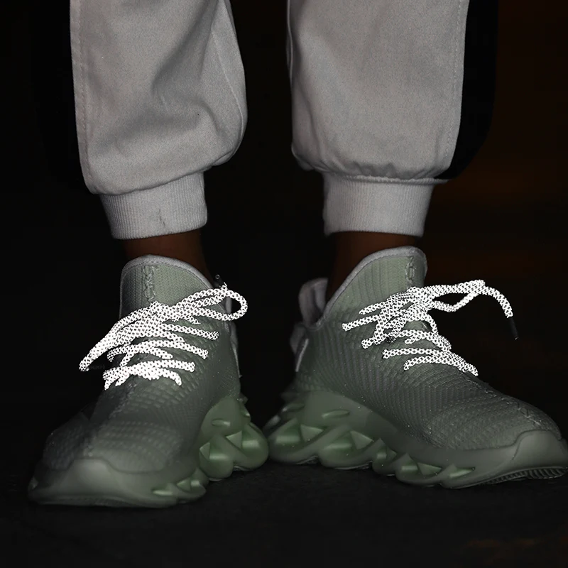 Summer Green Reflective Unisex Running Sneakers Knit Breathable Men's Blade Sneakers Light Women's Sports Shoes Big Size 36-46