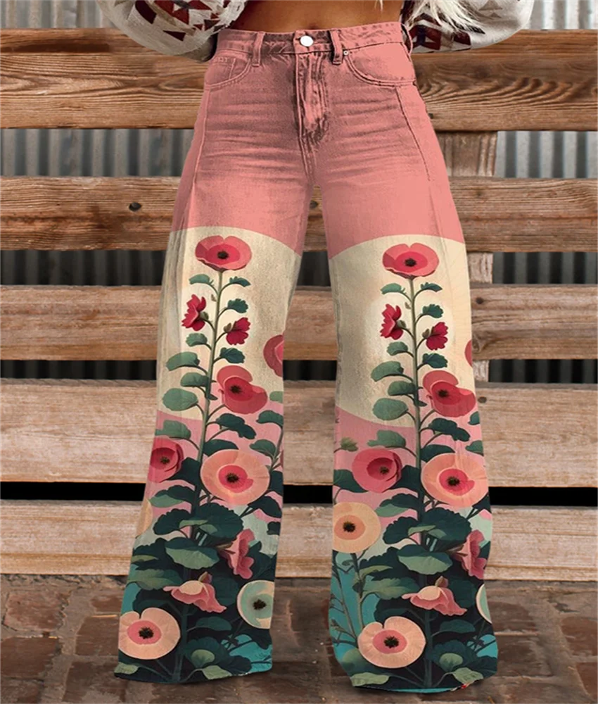 ПРУЖИННЫЕ ЛЕТНИЕ ПОДЛИННЫЕ ЖЕНСКИЕ БРЮКИ ДЛИННЫЕ С 3D-принтом в стиле ретро