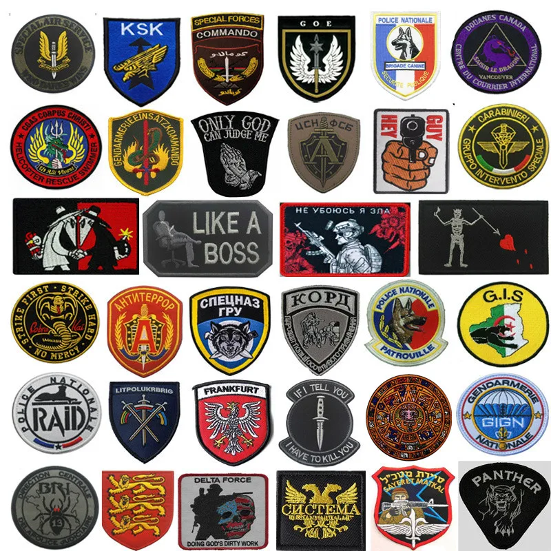 

Police SWAT TEAM Badge Patch Military Tactical Embroidery Patches for Hook Clothes Caps Bags France Spain Russia Germany Italy