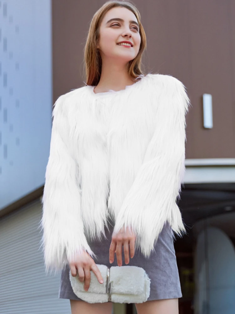 Winter Casual Pink Fluffy Faux Fur Coats Women 2022 Fashion Long Sleeve Short Overcoat Fur Coat Ladies Slim Jacket  Outwear