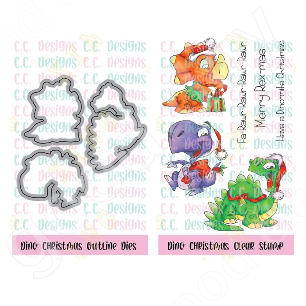 

New 2022 Dino Christmas Cutting Dies Stamps Scrapbook Diary Decoration Embossing Template Diy Greeting Card Handmade Hot Sale