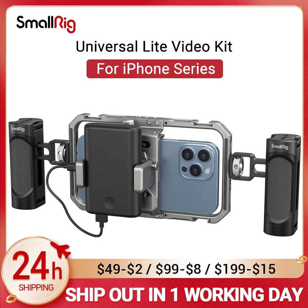 

SmallRig Universal Phone Cage Rig Video Kit For iPhone 13 Pro / pro Max Hand Grip Filmmaking Case For iPhone Series 3611