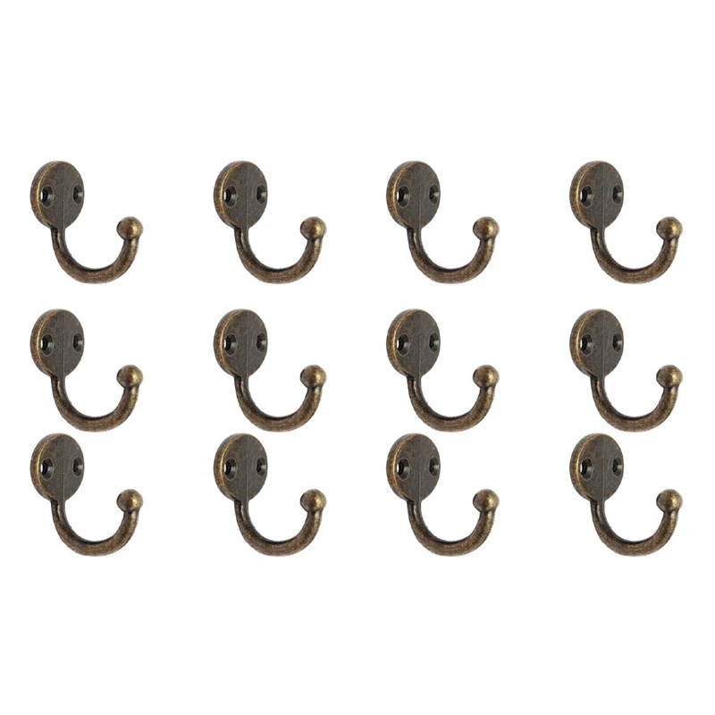 

HOT SALE Lot 12Pcs Retro Coat Hat Hook Door Wall Hanger Alloy 35 X 30Mm -Bronze