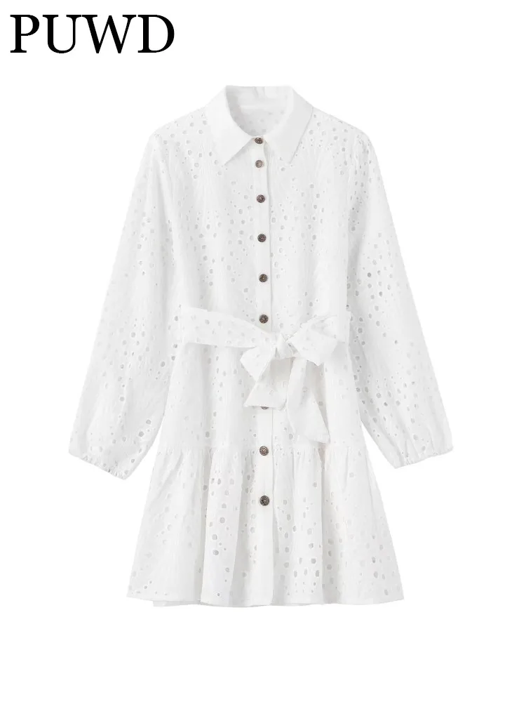 

PUWD Women Embroidered Cropped Holiday Elegant Sweet Beauty Street Style Comfortable And Loose Leisure 2022 Summer Female Dress