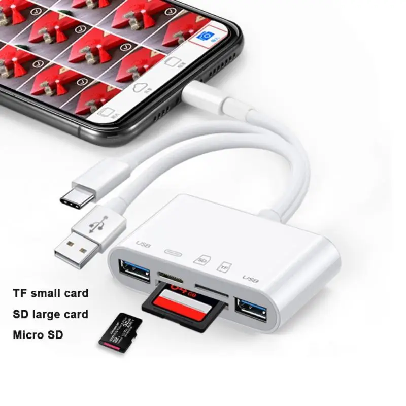 

Otg Usb Adapter With Sd / Tf Card Reader Universal Cell Phone Converter Usb Multiport Hub Multi-function Computer Accessories