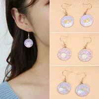 cartoon animal earring pendant purple cat dog rainbow metal round earring pendant ladies kids fashion jewelry gift wholesale