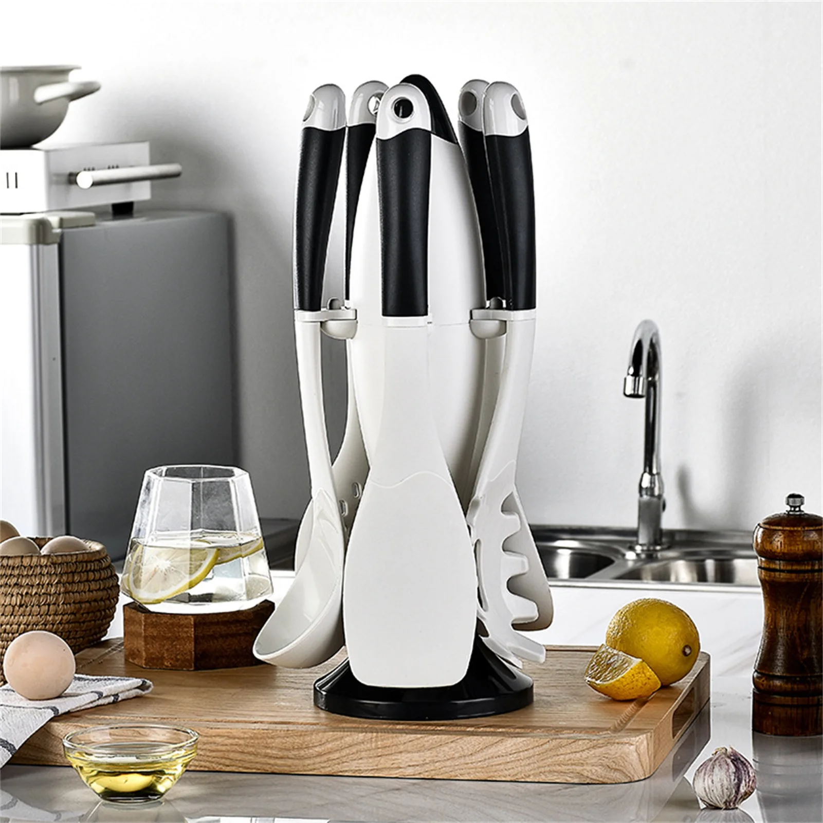 

6PCS Silicone Cooking Utensils Non-Stick Kitchen Utensil Set Heat Resistant Cookware With Rocket Shaped Storage Rack Cook Tool