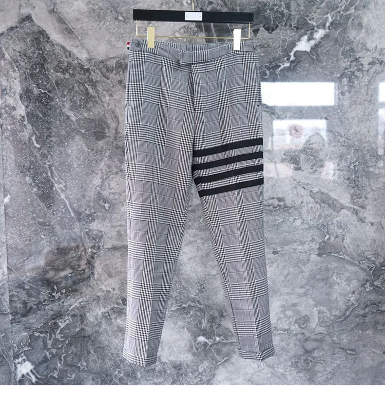 

Летние клетчатые мужские облегающие повседневные брюки с рисунком «гусиные лапки», 9 точек, Костюмные брюки большого размера