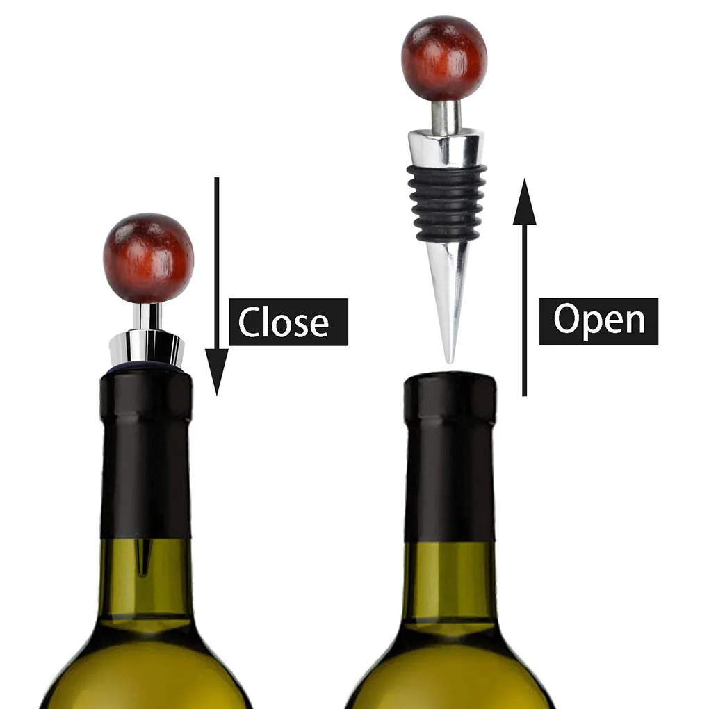 

Kitchen Bar Red Wine Beverage Topper Stopper Wooden Head Reusable Wine Bottle Plug Sealer