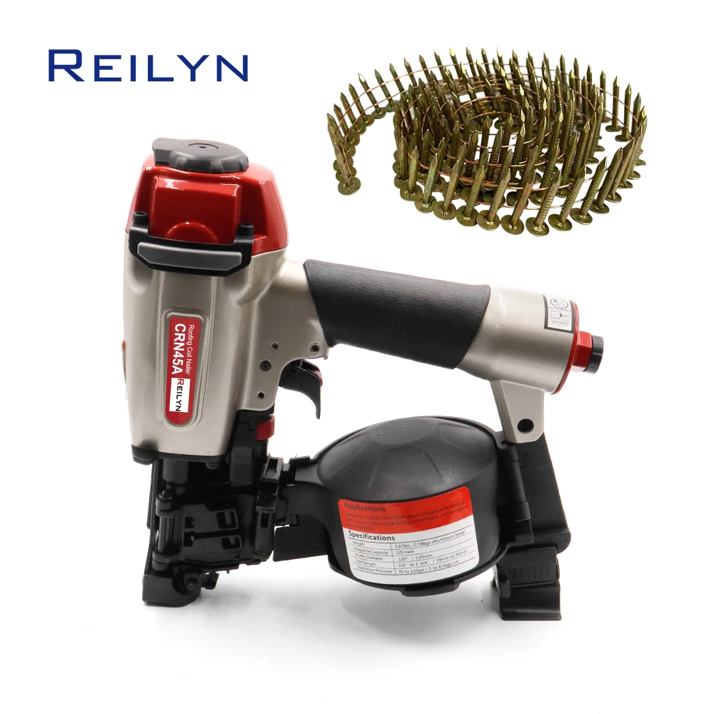 Reilyn CRN45 Pneumatic Nail Gun Roofing Coil Nailer CRN45A for Roof Framing Sheathing Decorate Board Production
