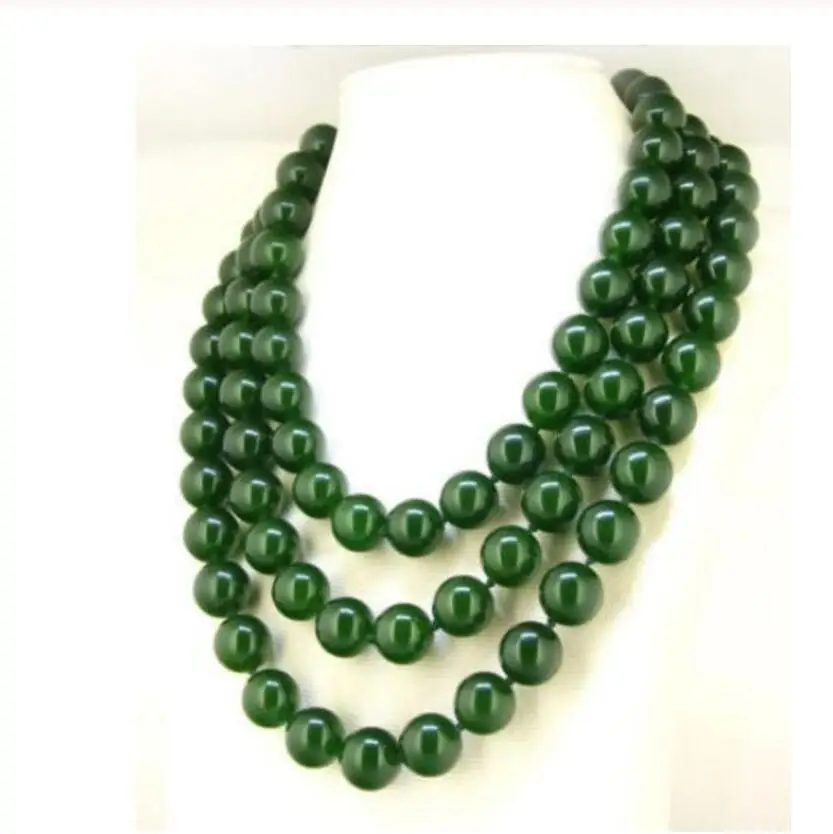 

Round10mm Olive Green Jade Necklace Knotted Lariat Fashion Necklace 48inch