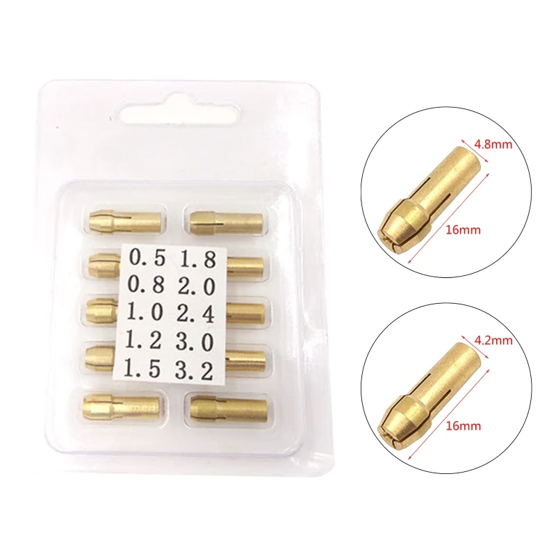 

10x/Set Micro Twist Drill Chuck Set Electric Motor Shaft Chuck Clamp 0.5-3.2mm Small Drill Bit Collect Fits Rotary Tools