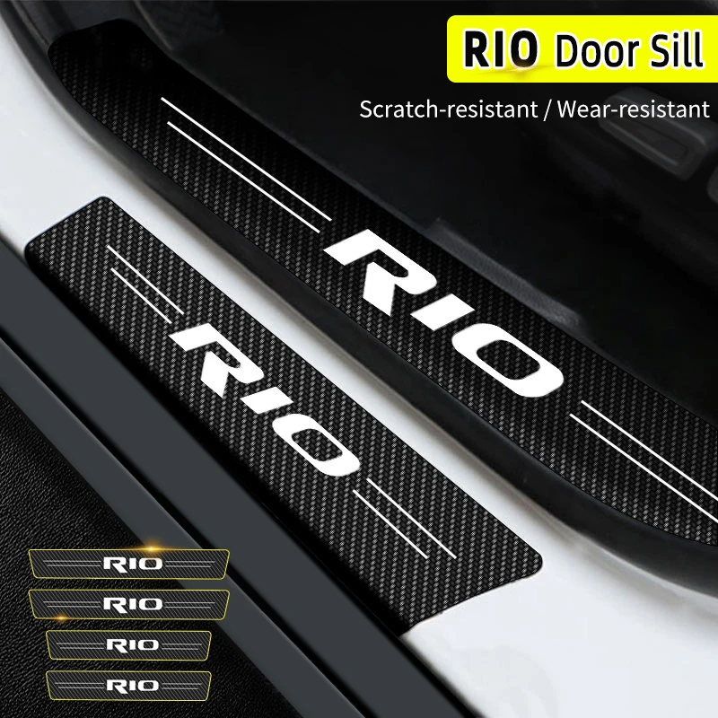

4PCS Sticker Car Door Threshold Scuff Plate Carbon Fiber Sill Protector Stickers For KIA RIO Logo Auto Door Entry Pedal Guards