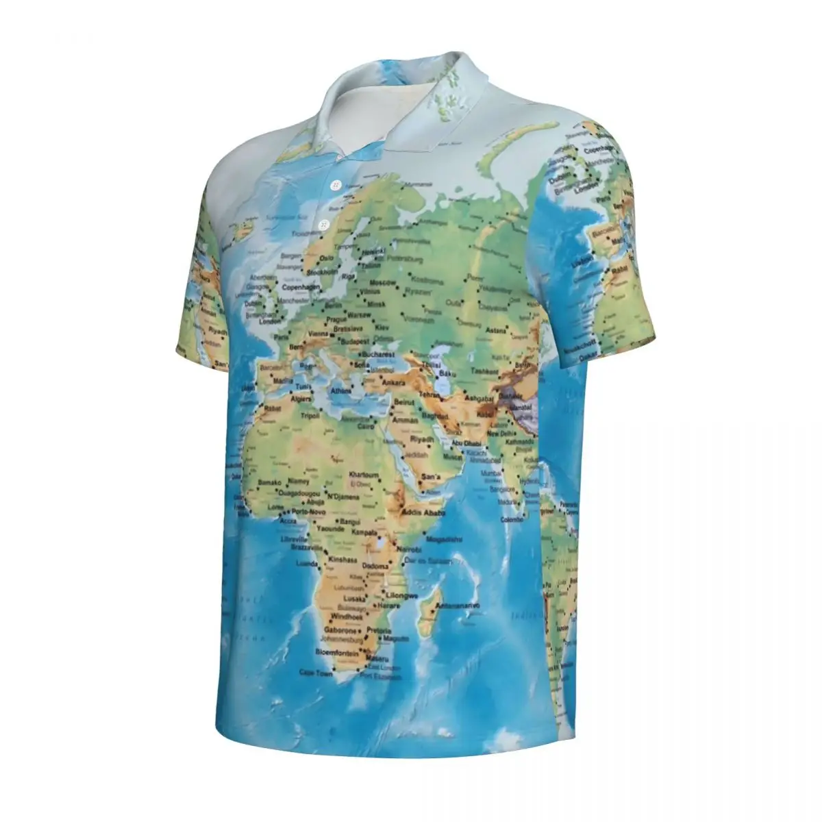 Рубашка-поло мужская с рисунком карты мира Повседневная рубашка коротким