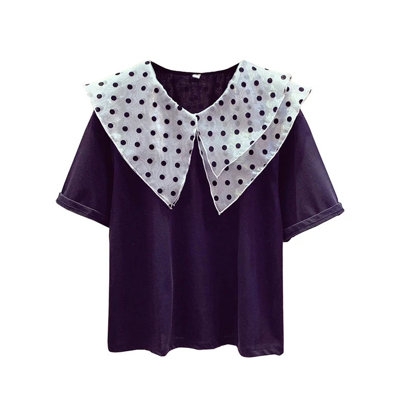 Женская футболка в горошек с круглым вырезом и коротким рукавом | одежда