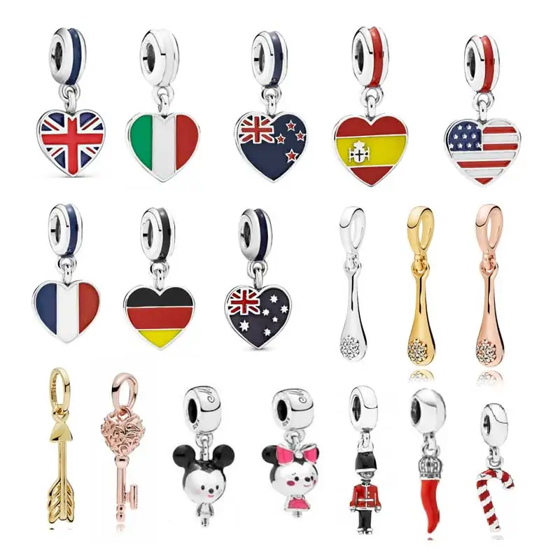 

925 Silver Charm Heart Shaped Flag Pendant Necklace For Girlfriend Fashion Style Chili Key Arrow Gift Silver Rose Gold Pulsera