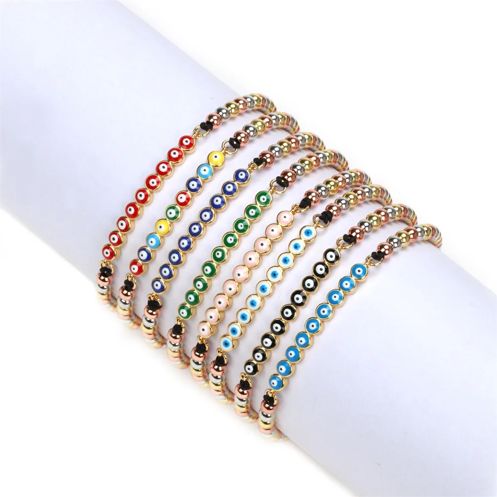 6Pcs Dainty Gold Plated Rainbow Enamel mini eyes Adjustable Chain Slide bracelet Jewelry
