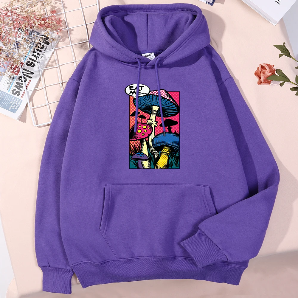 

Colorful Neon Style Mushroom Eat Me Man Hoody Warm Personality Sweatshirts Autumn Fleece Pullovers Quality Fleece Male Sweatwear