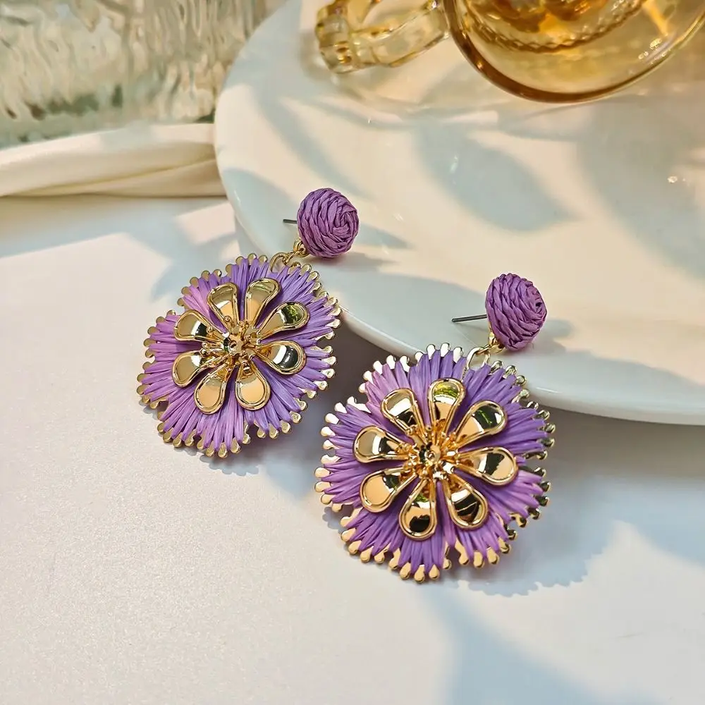 Богемные геометрические круглые серьги из рафии разноцветные шикарные