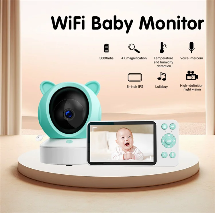 Фото 5 Inch Lcd Screen Tuya Cry Detect Baby Phone Wireless Two Way Audio Lullaby 1080P Wifi Camera Video Baby With Tuya App №2