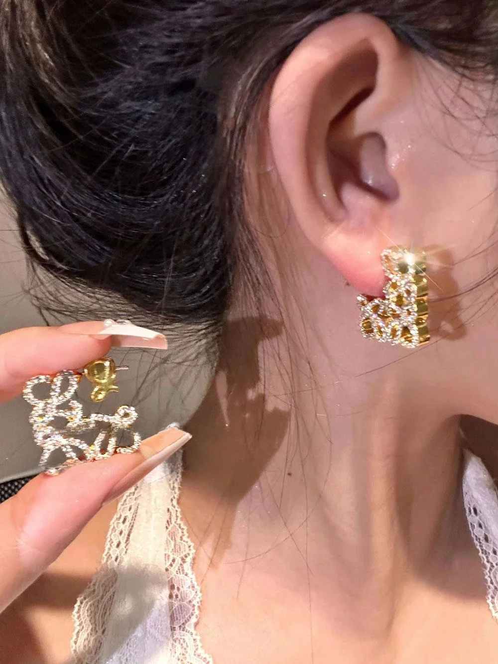 Высокая версия ~ серьги Luojia French sle полные кристаллов резьба высококачественные