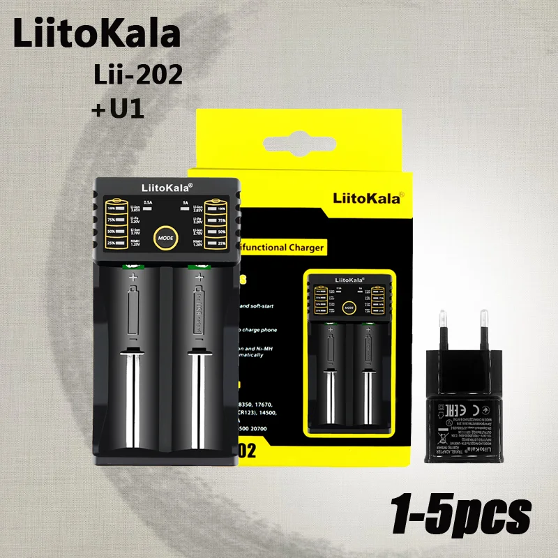 

1-5PCS LiitoKala Lii-202+U1 18650 Charger 1.2V/3.7V/3.2V/3.85V 21700 20700 2665014500 16340 NiMH li-ion battery Smart charger