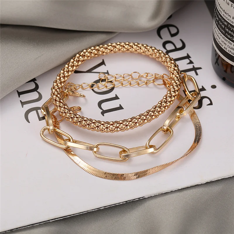

3PCS/Set FashionableThick Chain Link Bracelets Bangles For Women Vintage Snake Chain Gold Silver Color Bracelets Punk Jewelry