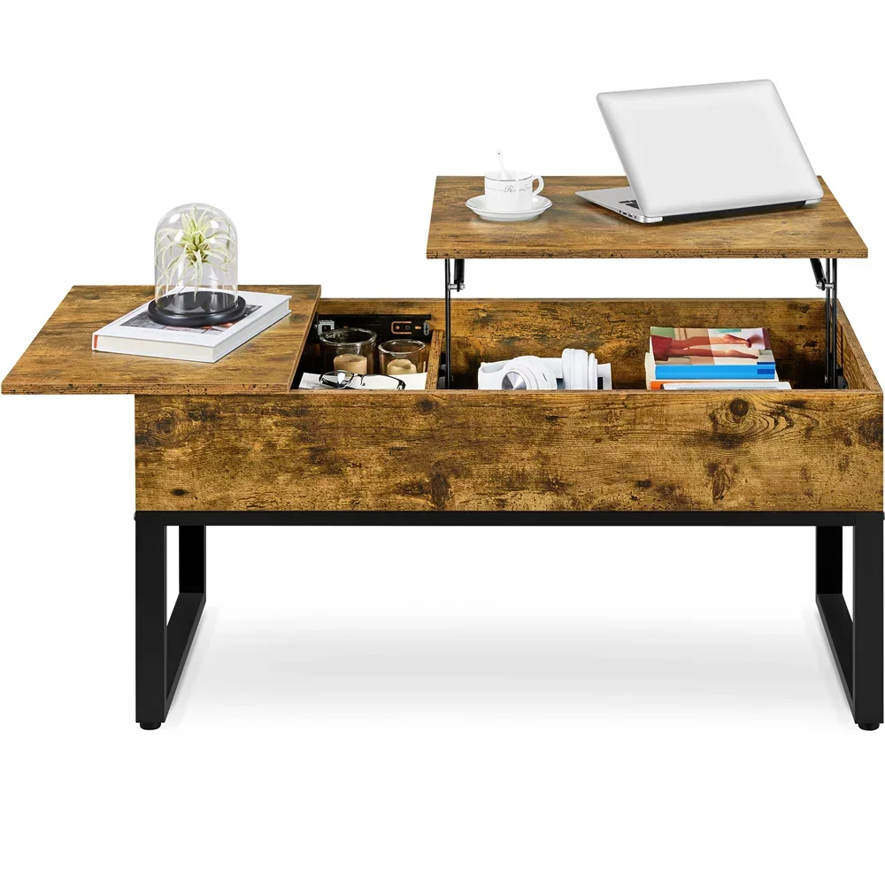 

Split Lift Top Rectangular Wood Coffee Table, Small Space, Rustic Brown