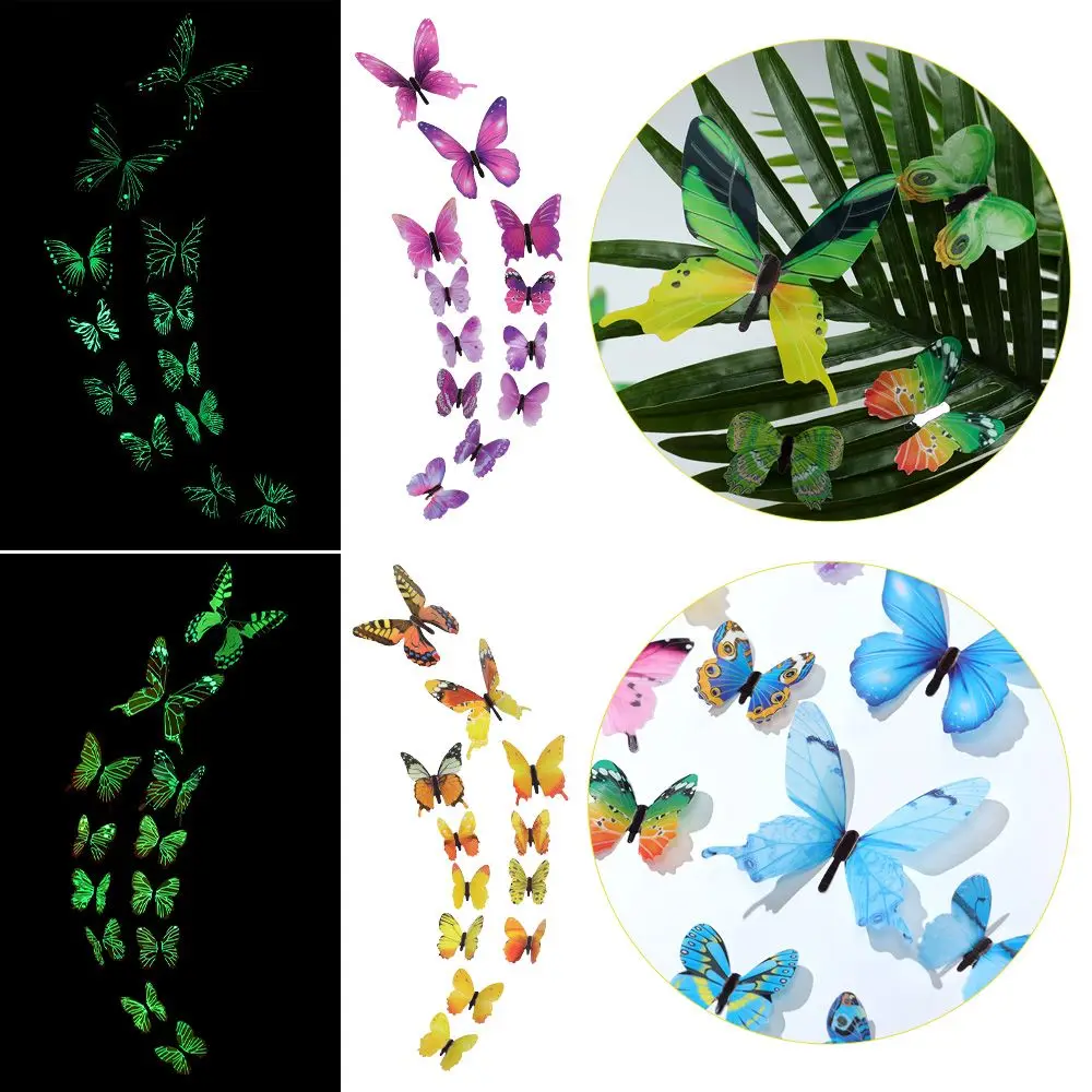 

Home Decoration Colorful Party Supplies Luminous Decals Glow In the dark 3D Butterfly Stickers Butterflies Stickertjes