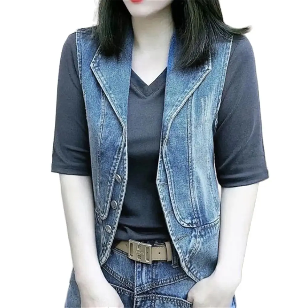 

Slim Blue Denim Vest for Women Outside Vest Spring Coat for Ladies Split Joint Outwear Summer New 2024