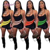 sheer mesh patchwork active fitness yoga playsuit women sexy strapless v neck backless shorts jumpsuit outfit party club rompers
