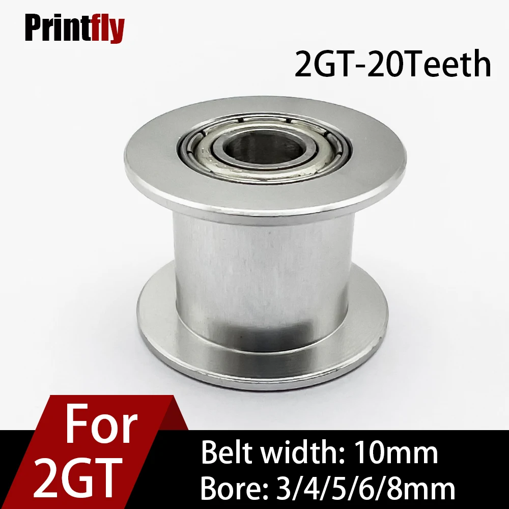 Printfly 2GT 20 Teeth Synchronous Wheel Idler Pulley Bore 3mm 4mm 5mm 6mm 8mm with Bearing for GT2 Timing Belt Width 10MM