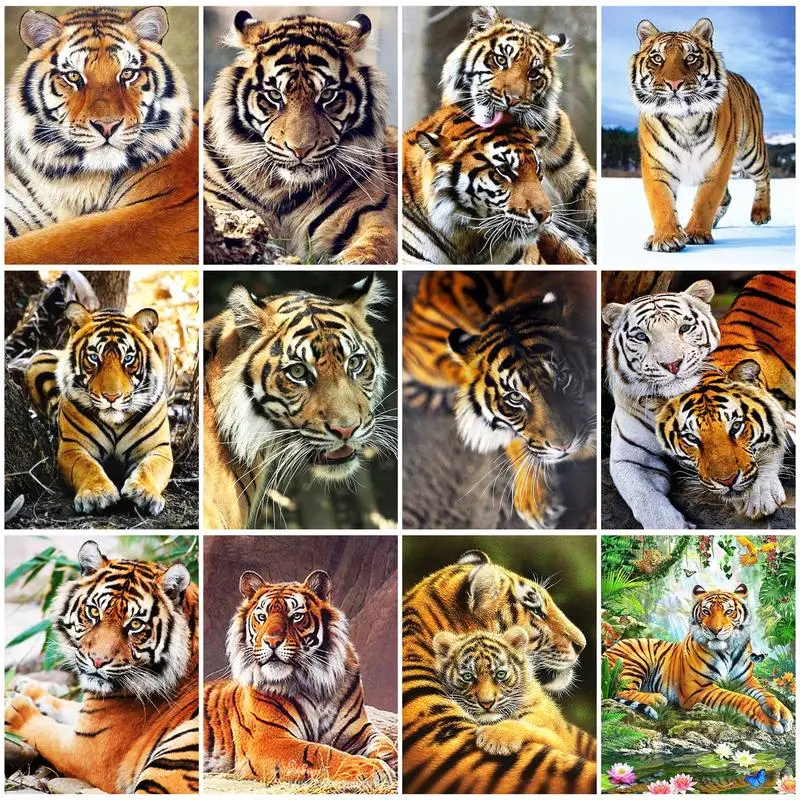 

CHENISTORY 5D DIY Diamond Embroidery Tiger Full Square Drill Diamond Painting Kit Cross Stitch Animals Handicraft Home Decoratio