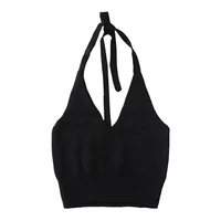 womens black bottoming with a halter neck camisole backless beautiful back chest pad wrap chest short vest solid color sexy