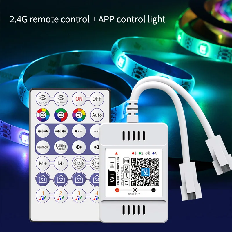 

WS2812B LED lights controller 2.4G Smart APP WIFI Symphony Light Strip 5V 12V 24V Flowing Water Music Double Head Controller