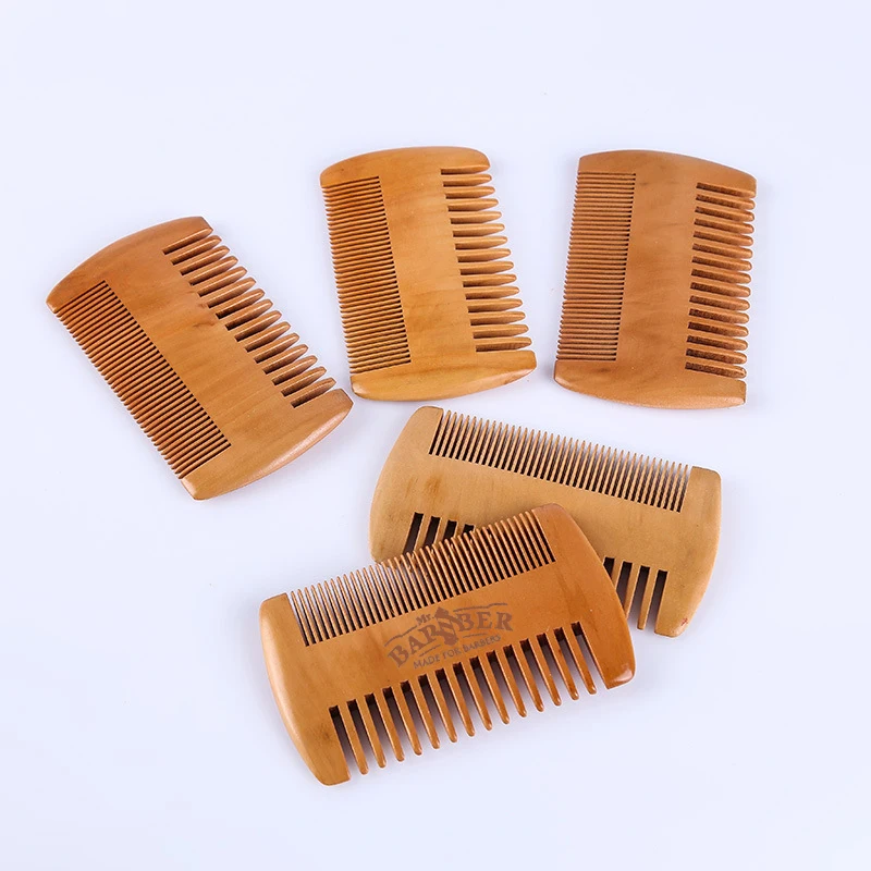 50pcs Personalized Combs Wood Hair Comb Custom Logo Promotional Gift Wooden Grooming Beard Mustache Comb with Fine Coarse Teeth