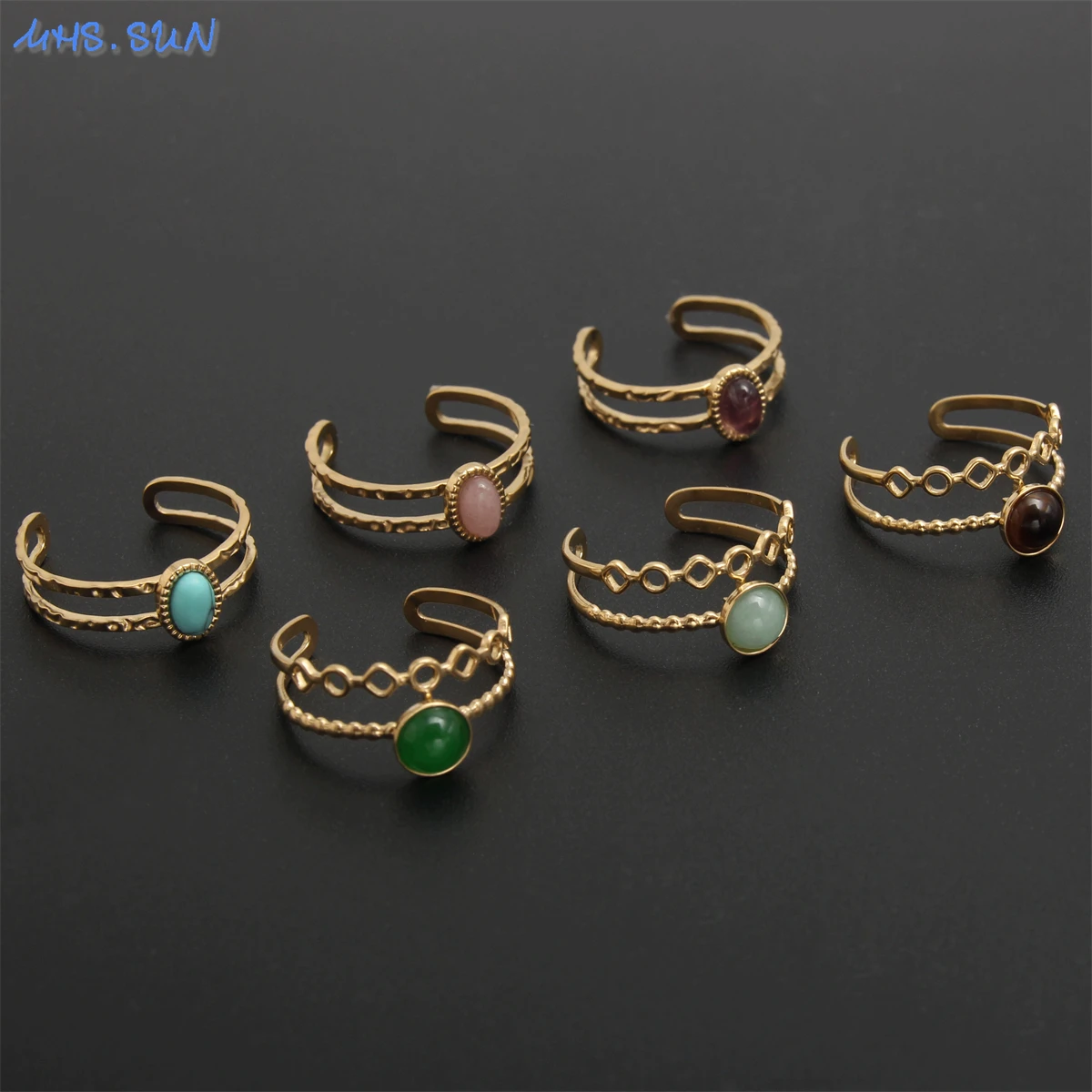 

MHS.SUN Holiday Gold Plated Luxury Rings Collection Natural Semi-Precious Stone Ring For Ladies Statement Jewelry Birthday Gift