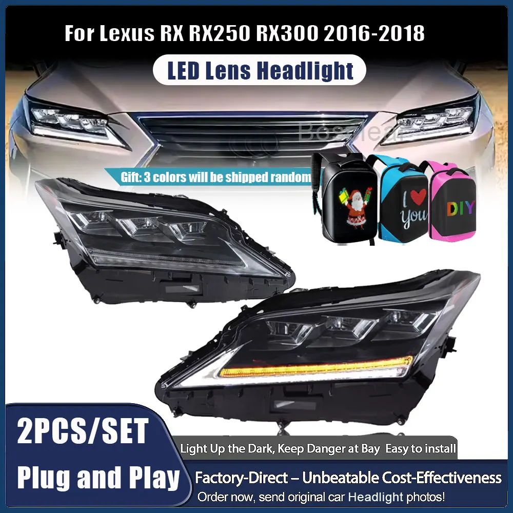 Фото Для Lexus RX RX200T RX300 RX350 RX450 2016 2017 2018, фары в сборе, фары с 3 глазами, светодиодные дневные ходовые указатели поворота №1