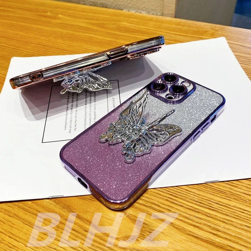 Фото 3D Butterfly Phone Holder Bead bracelet Glitter Case for Motorola Moto G85 G 85 G84 G83 G04 G14 G24 G34 G54 G73 E14 Stand Cover №5