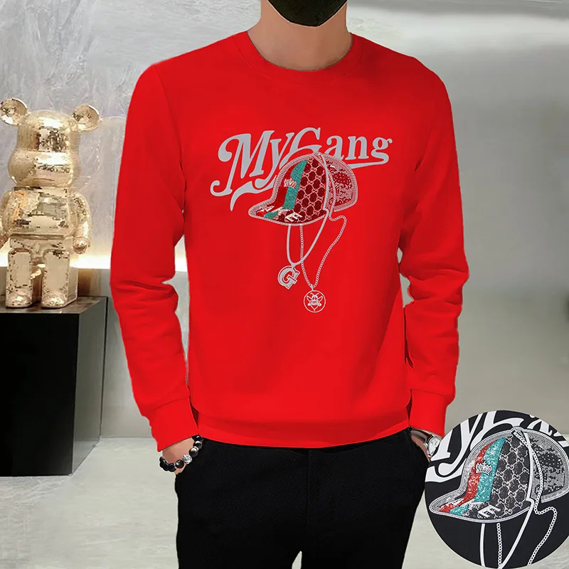 

2022 Mens Hoodies Fashion Hat Rhinestones Letter Printed Sweatshirts Casual Streetwear Autumn Hoodie Men Clothing Sweat Homme