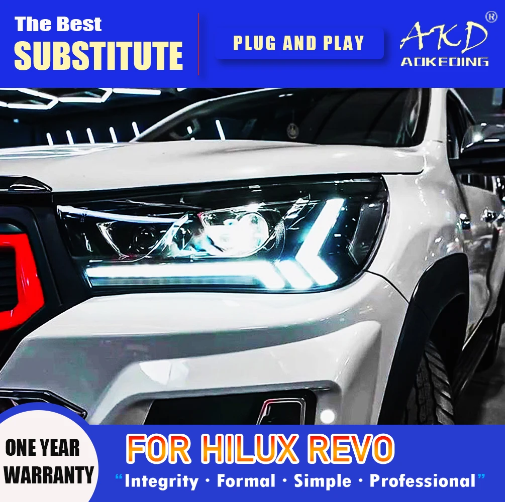 

Фара головного света AKD для Toyota Hilux Revo светодиодный, фара 2015-2020, фара Hilux Revos DRL, сигнал поворота, дальний свет, проектор Angel Eye