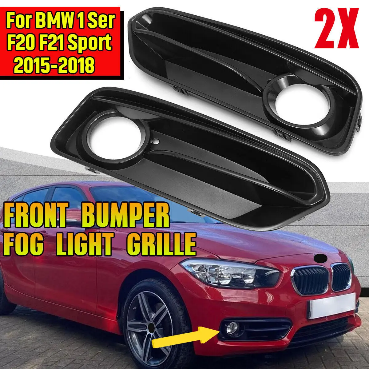 

Решетка Радиатора Для BMW 1 Серии F20 F21 LCI Sport 2015-2018, Пара, Черная Глянцевая, С Накладками На Противотуманные Фары