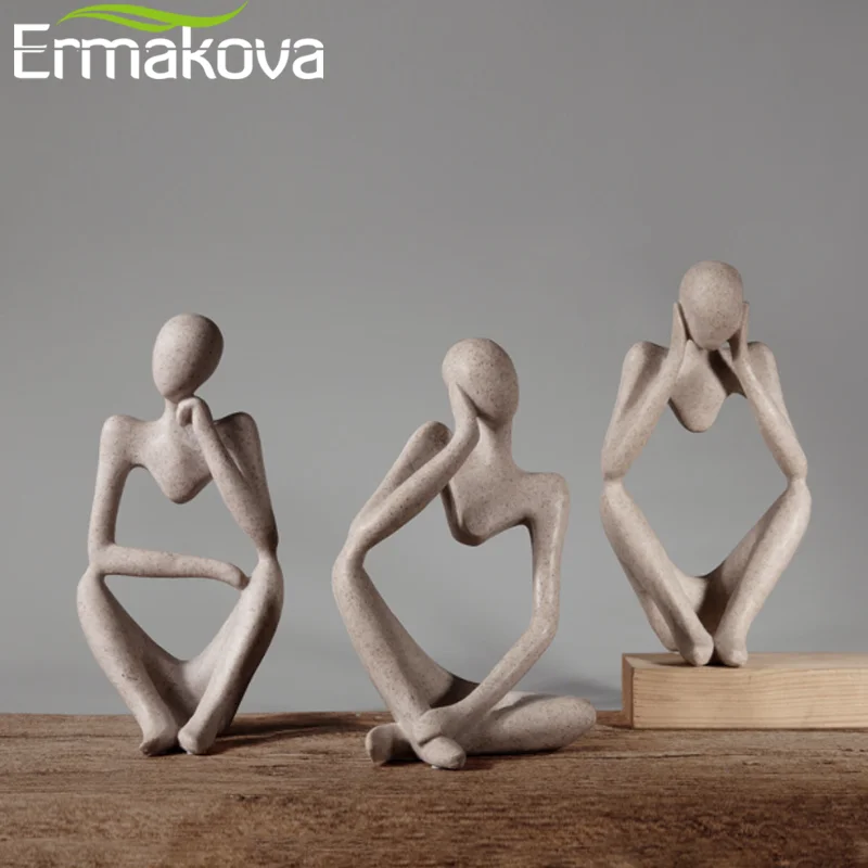 

ERMAKOVA Resin Statues Creative Abstract Thinker People Sculptures Miniature Figurines Craft Office Home Decoration