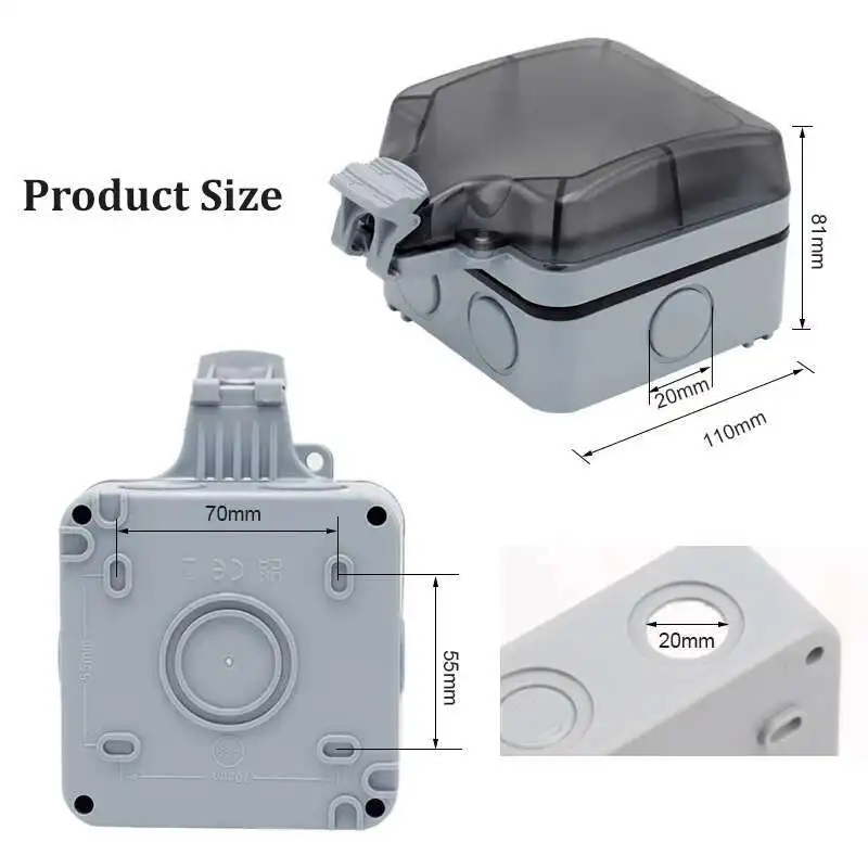 IP66 Наружная водонепроницаемая встраиваемая европейская розетка 16 А 220 В с 2 USB #