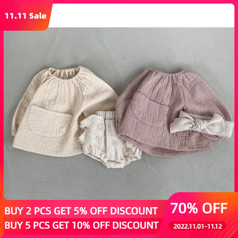 

Новинка 2022 года; Сезон осень; Топы с длинными рукавами для маленьких девочек; Милая детская хлопковая одежда с большими карманами; Одежда дл...