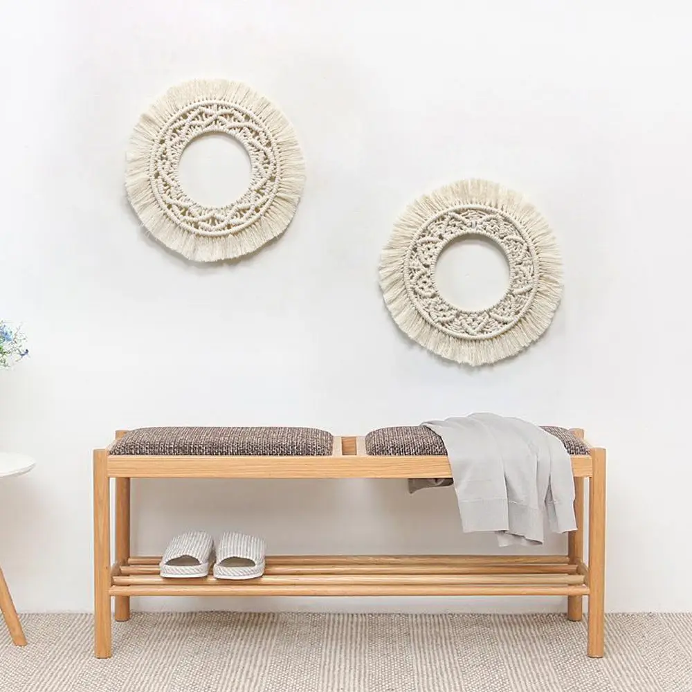 

Wooden Baby Nursery Bedroom Handmade Woven Wall Mirrors Tapestry Macrame Macrame Round Mirror